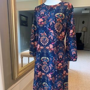 Blue Floral Leaf print Midi Dress